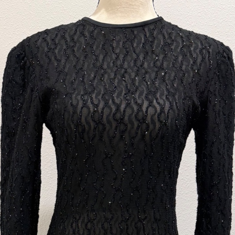 Bari Jay Vintage Black Sequin Lace Long Sleeve Evening Gown Maxi Dress Size 7-8 - Picture 8 of 11